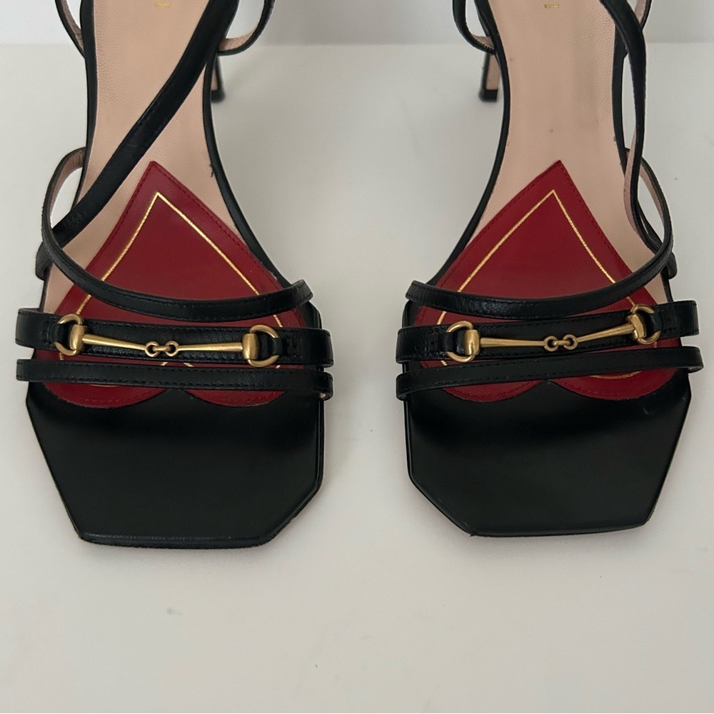 Gucci Victoria Classic Strappy Horsebit Black Leather Sandals Heels Shoes - 37 - Picture 4 of 14